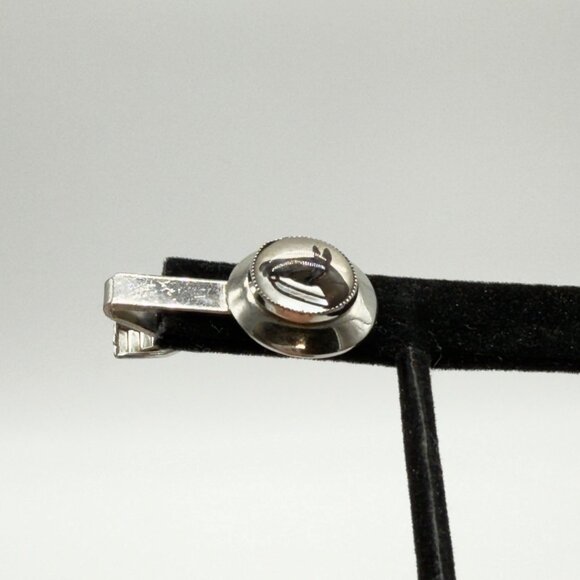 Vtg Silver Tone Horse Head Intaglio Tie Bar Clasp Clip Reverse Painted Glass - Picture 6 of 9